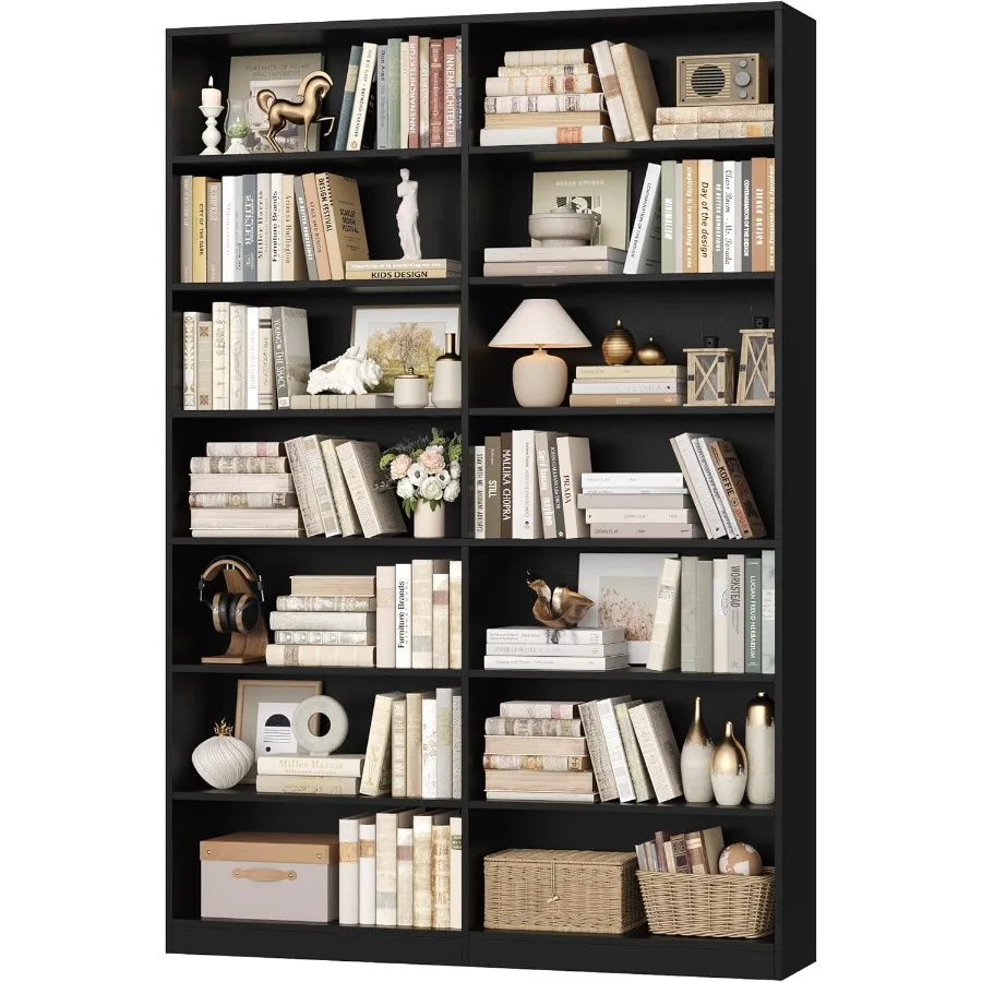 83.6 Tall Bookshelf and Bookcase with 7Tier Extra Large Design Featuring Double Storage and 14 Open Display Shelves Ideal for H