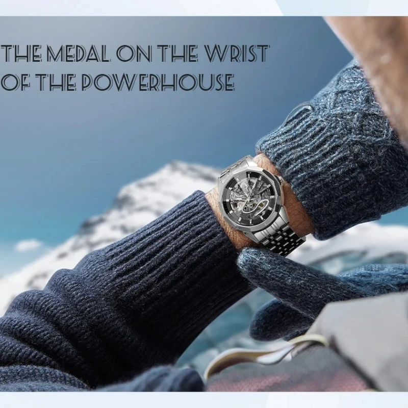 Reloj mecánico automático FORSINING 468A para hombre, correa luminosa de acero inoxidable, relojes de negocios de alta calidad para hombre
