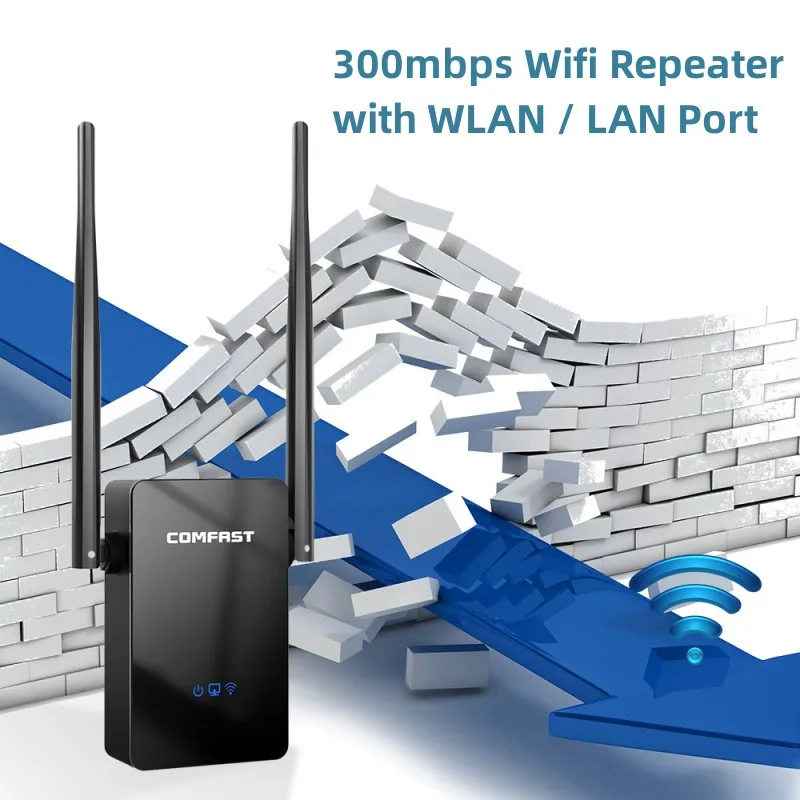 Repetidor WiFi inalámbrico COMFAST de 300-1200Mbps, extensor de señal de enrutador WiFi negro 2,4G, puerto LAN, amplificador de antena 5,8G para el hogar