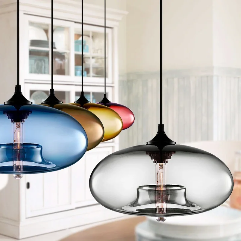 Nordic Modern Hanging Loft 7 Color Glass Pendant Lamp Decor for Kitchen Restaurant Room Lovely Spherical Light Fixtures