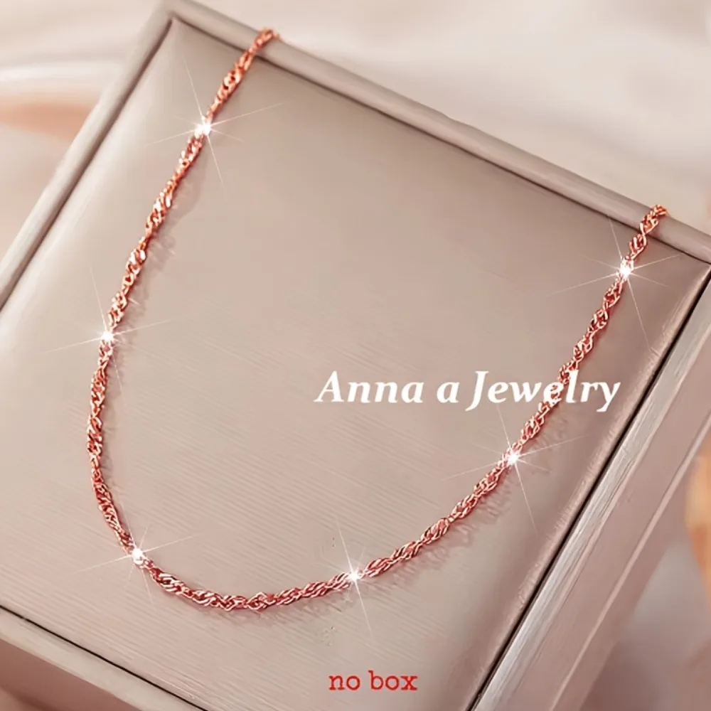 1 Cadena coreana y japonesa de acero inoxidable exquisito color oro rosa, antialérgica e impermeable, con diseño de ondas de agua, cadena fácil de colocar en la clavícula para mujer, regalo para el Día de la Madre, Navidad, Día de San Valentín, accesorios de joyería versátiles para el día a día para todas las estaciones.