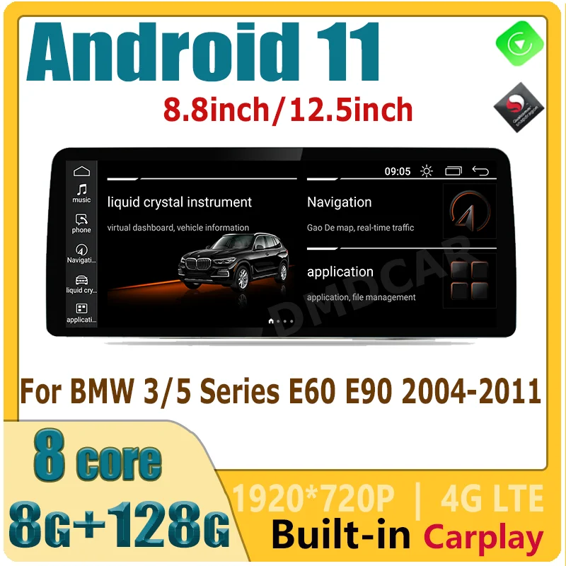 Android 11 Car DVD Radio Multimedia Player GPS Navigation For BMW 5 series E60 E61 E62 E63 3 series E90 E91 Video CarPlay