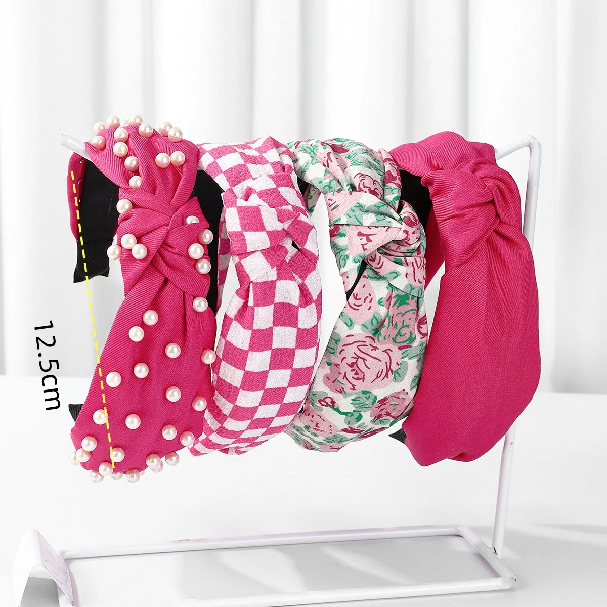 4 Pieces Red Pink Love Heart Valentine’s Day Floral Head Bow Wraps Wide Fabric Headband Women Hair Accessories Girls Head Band 4