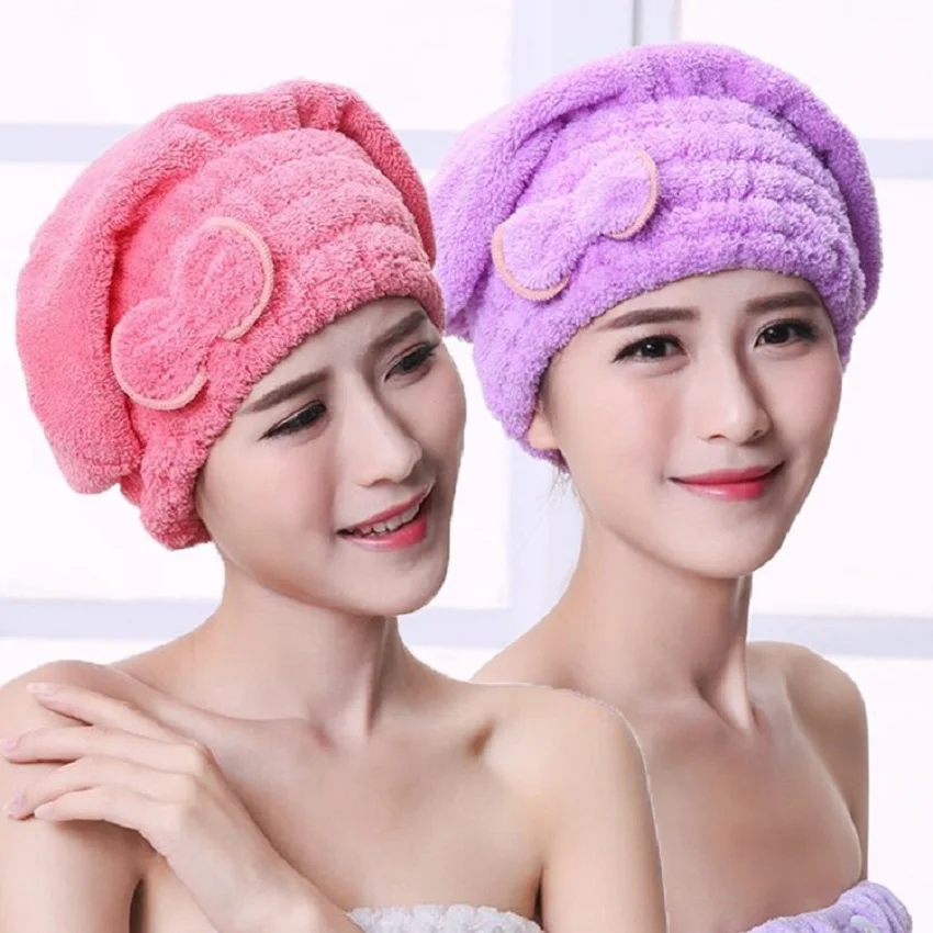 Women Hair Drying Hat Quick-dry Hair Towel Cap Hat Bath Hat Microfiber Solid Towel Cap Super Absorption Turban Hair Dry Cap