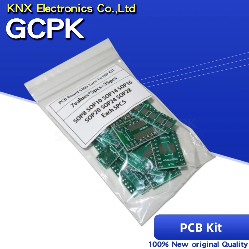 

35pcs=7value*5pcs PCB Board Kit SMD Turn To DIP SOP MSOP SSOP TSSOP SOT23 8 10 14 16 20 24 28 SMT To DIP 100% original new