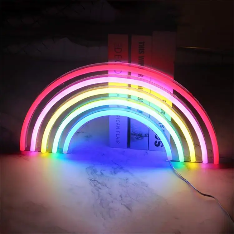 Rainbow Neon Sign Light for Bedroom Hanging Wall Party Christmas Decoration Colorful Night Light Neon Bulb Desktop Lamp 30*16cm