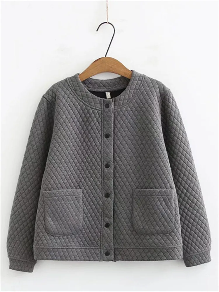 Plus Size Women's Clothing Sping Coat Thickened Monolayer Un-Pinned Fine Checkered Quilted Buttons Cardigan Long Sleeves Jacket