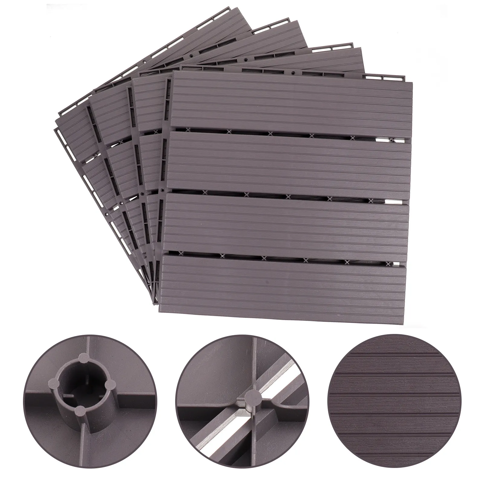 

4 шт. модульной плитки для террасы с замковым соединением, пластиковая, под дерево, для балкона, патио, сада, двора, домашнего декора