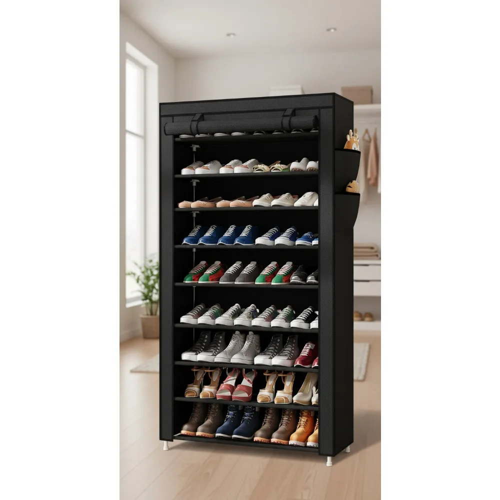 

9-Tier Vertical Shoe Rack Organizer, Space-Saving Storage Holds 36-45 Pairs for Bedroom, Hallway, Closet, Black