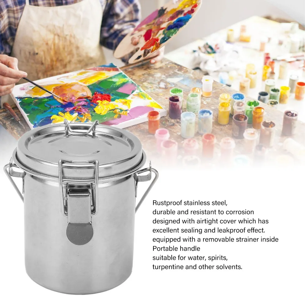 Small Size Paint Brush Washer with Practical Handle Strainer Stainless Steel Oil Painting Cleaning Pot Rust-proof Surface