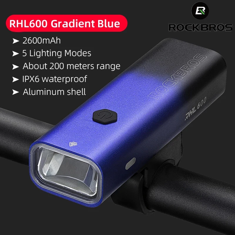 ROCKBROS Bicycle Light Front 600Lumen Bike Light 2600mAh Waterproof Flashlight Type C Charging MTB Road Cycling Lamp Accessories