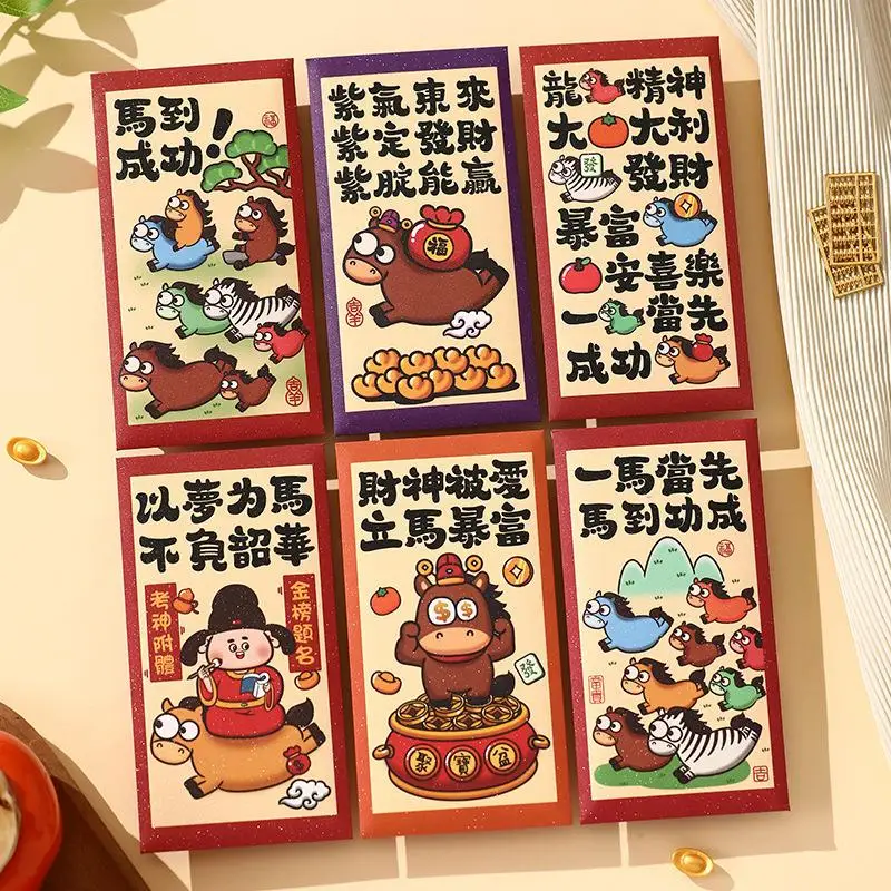 

6Pcs 2026 Year Of The Horse Red Envelopes Luck Money Bag Spring Festival Bless Pocket Red Packet New Year Decoration Gift