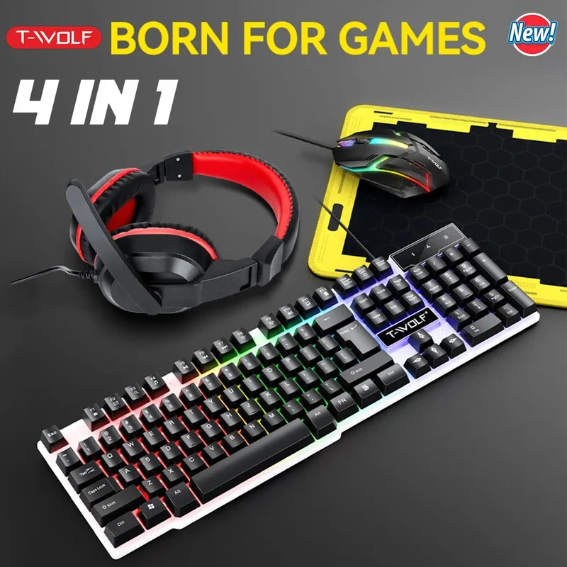 

2026 NEW Mouse Keyboard Headset Mouse Pad Combo 4 In 1 SET Computer Gaming Headphone USB RGB Lighting Esports Set With Mouse Mat