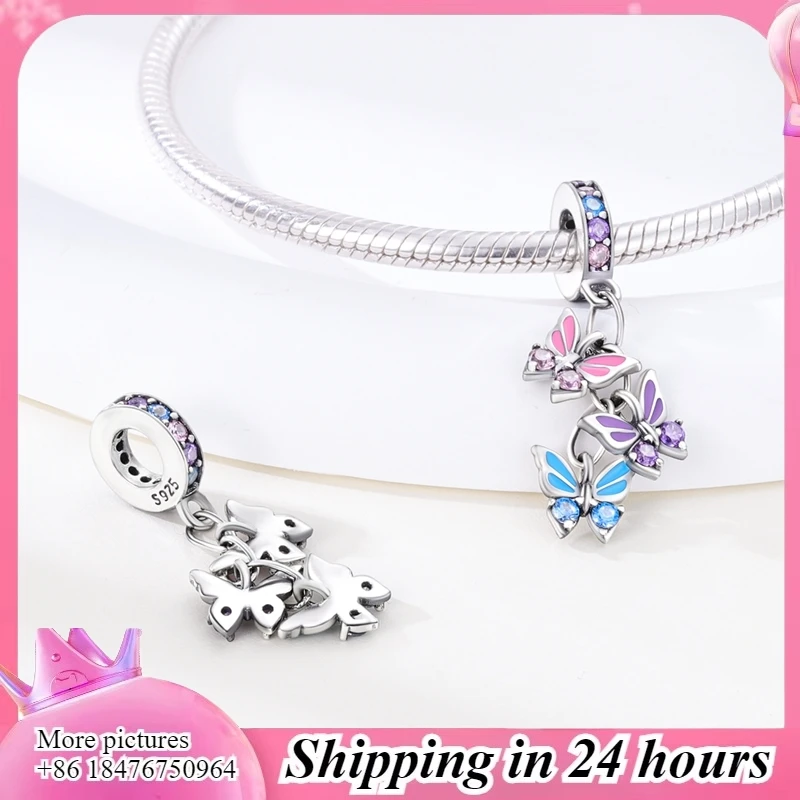 

Colgantes de Mariposa Compatibles con Pulsera Original: Abalorios de Plata 925 con Circonita Rosa y Púrpura
