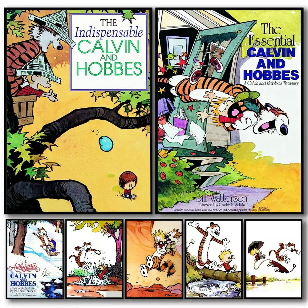 Anime C_Calvin and H_Hobbes Movie HD Linen Canvas Poster Wall Art Prints for Living Room Bedroom Office Home Decoration Gift