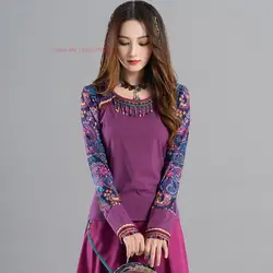 2026 traditional chinese base shirt hanfu top national flower print o-neck shirt elegant tang suit ethnic vintage tassels shirt