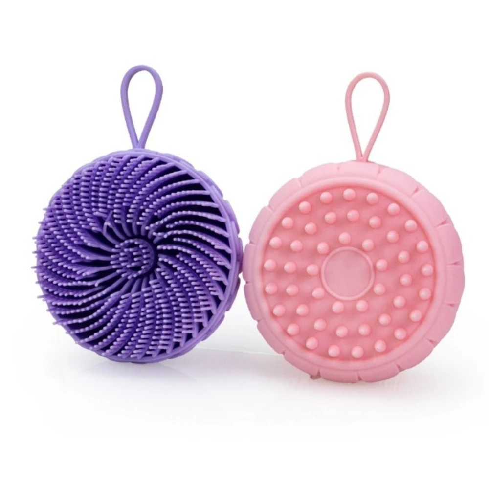 

Силиконовая щетка для шампуня 2 в 1, двухсторонняя портативная щетка для массажа кожи головы в форме лотоса с ручкой, веревочная щетка для душа, уход за волосами