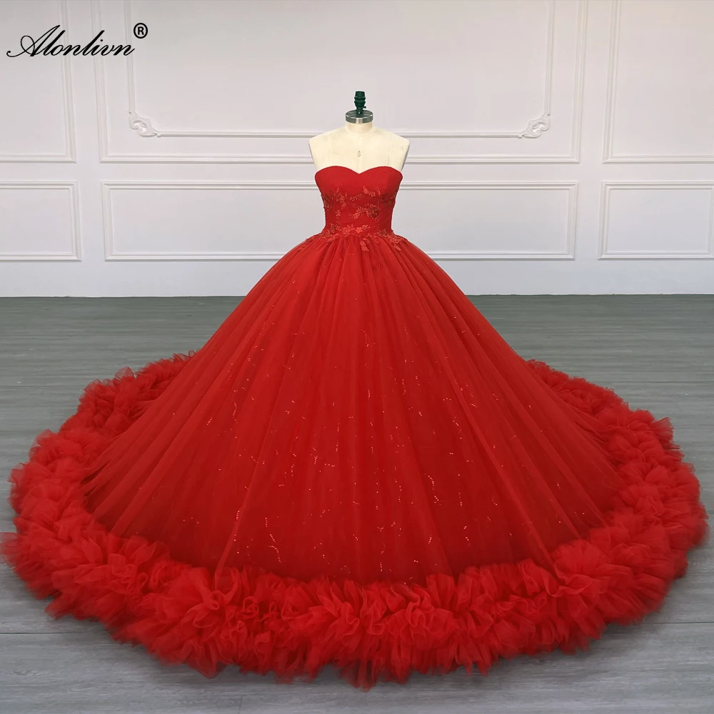 

Alonlivn High-end Sweetheart Ball Gown Wedding Dress With Pleats Vestido de Noiva Appliques Off Shoulder Bridal Skirts