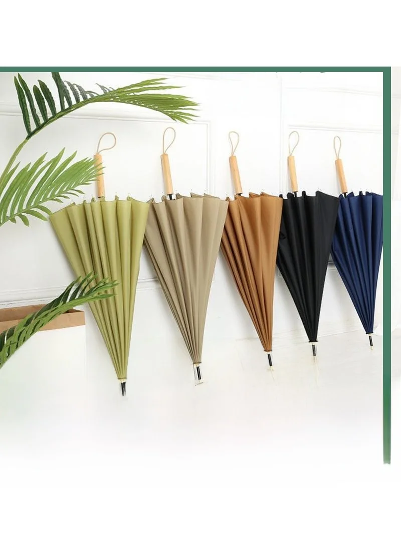 Elegant Long Handle Wooden Stool 16K Straight Stick Umbrella Unisex High Aesthetic Value Simple Pure Color Creative Vintage R...