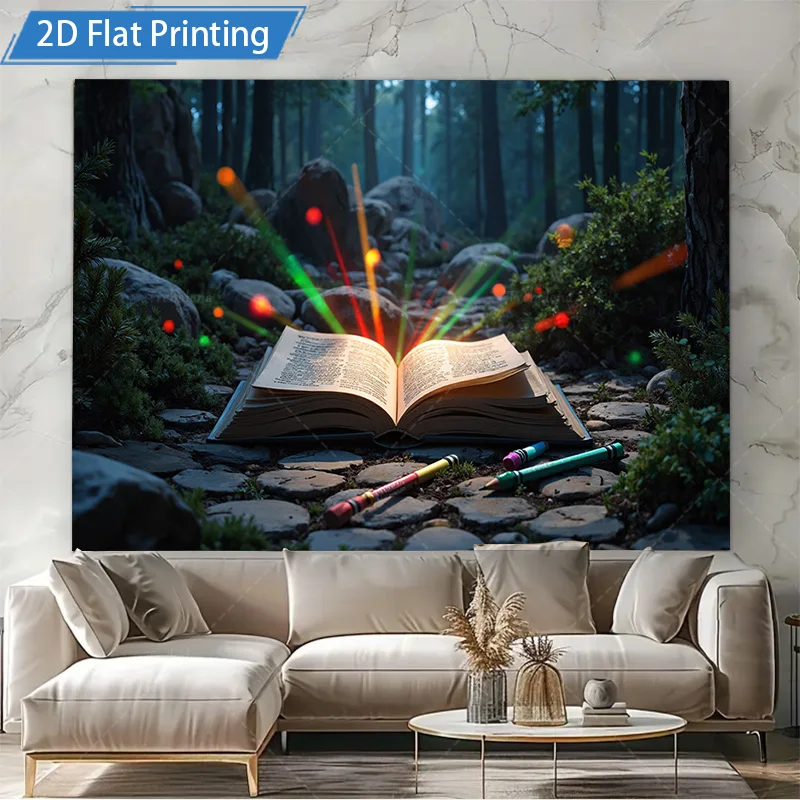 [2D FLAT] 1pc 4x16inch Metal Sign Enchanted Forest Book Magic 2D Flat Print Wall Art Decor for Kids Room