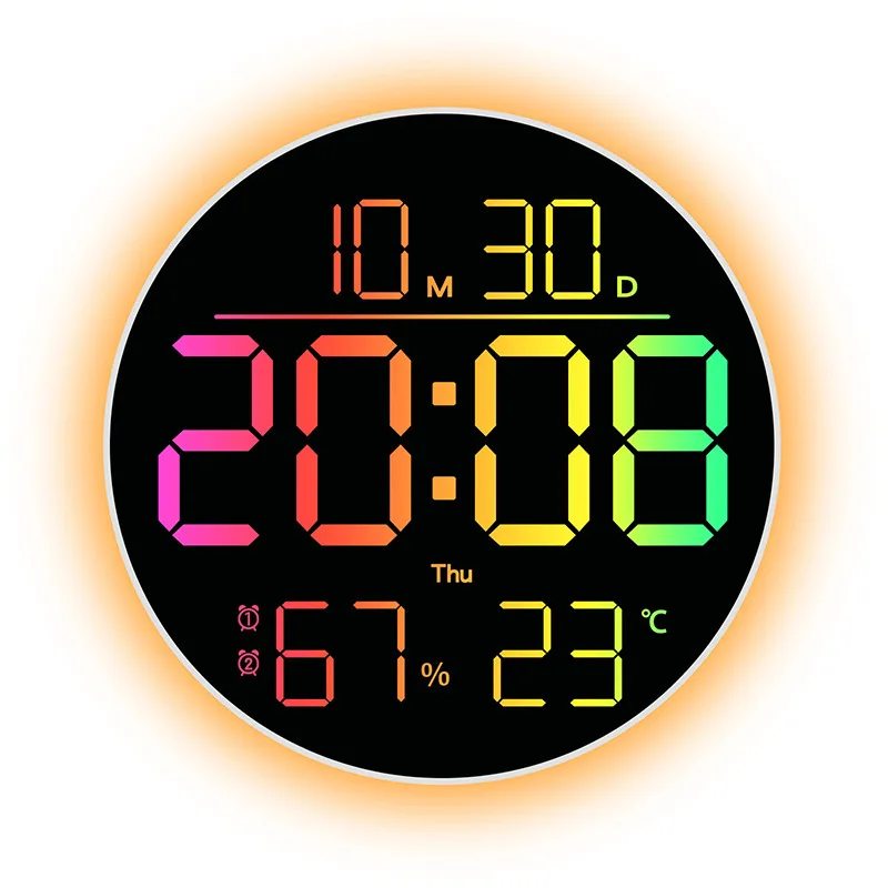 D5 LED Digital Wall Clock Light with Remote Control Corded LED Alarm Clocks Temp Humidity Auto DST Countdown Wall Light Clock