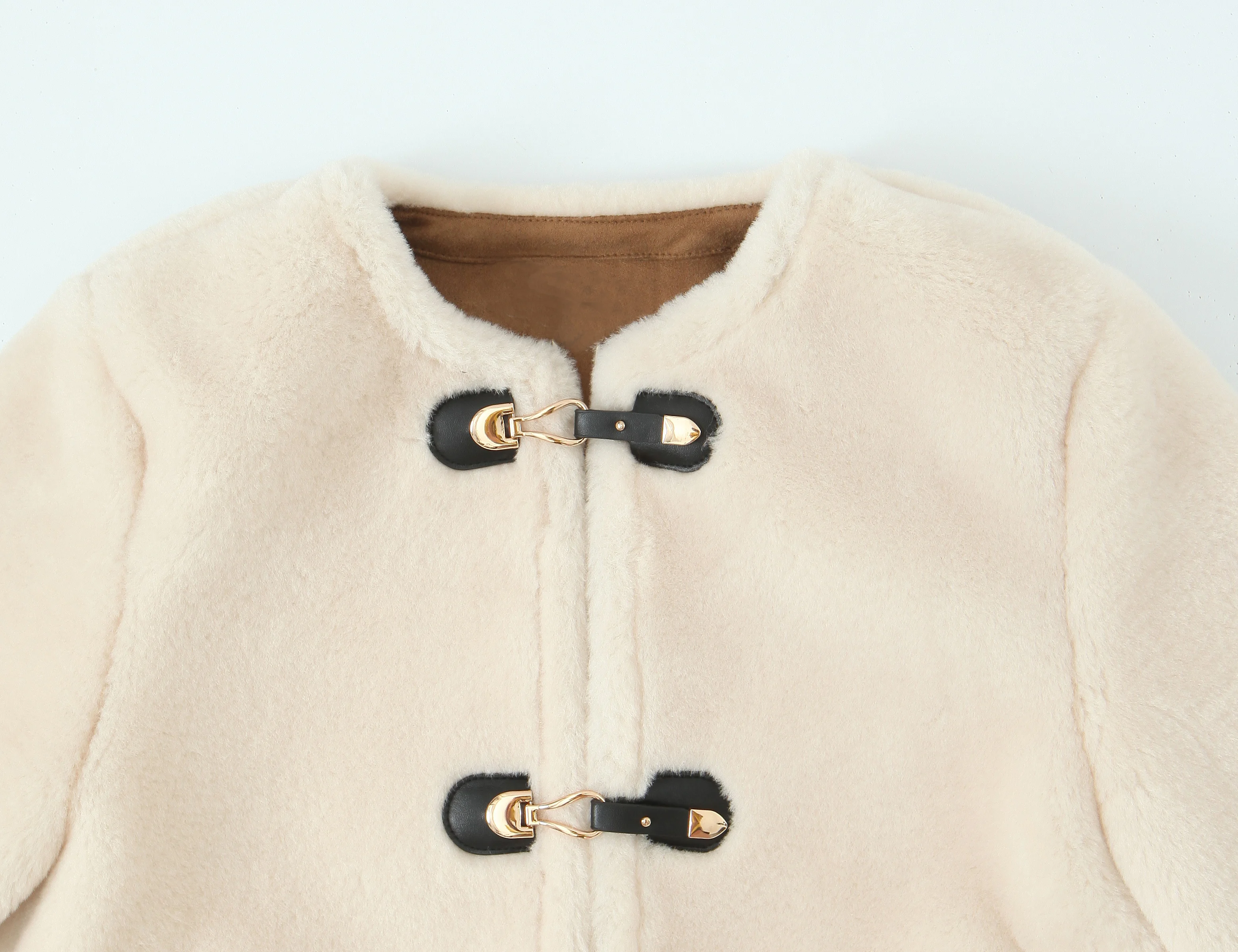 Jaket Bulu Imitasi KONDALA Musim Gugur Musim Dingin, Jaket Bulu Imitasi Elegan Berikat, Jaket Slim Dua Sisi, Mode 2025, Mantel Wanita Romantis Manis