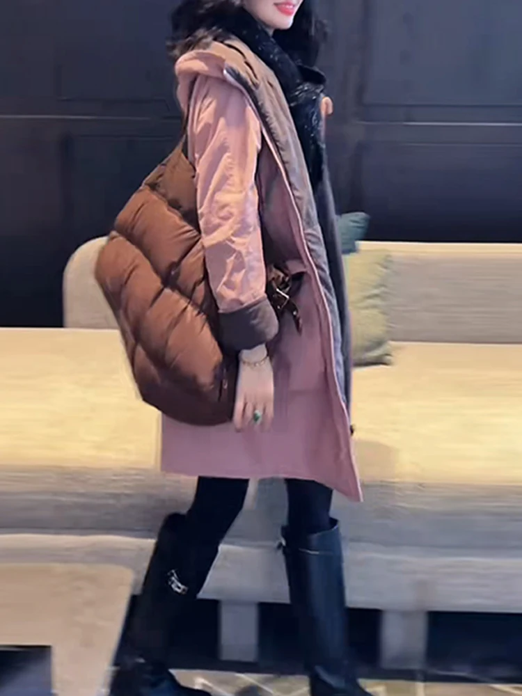 

Double-Sided Wear Hooded Cotton Jaet Women's Sle Winter Parka Casual Loose Mid-Length Cotton Coat Sandwich Cotton Outerwear