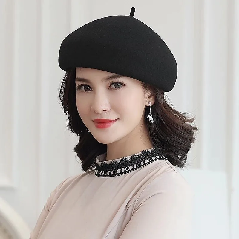 Ladies Wool Beret Solid Warm Women French  Berets Femme Fascinator Winter Felt  Hat for Women Wholesale Caps