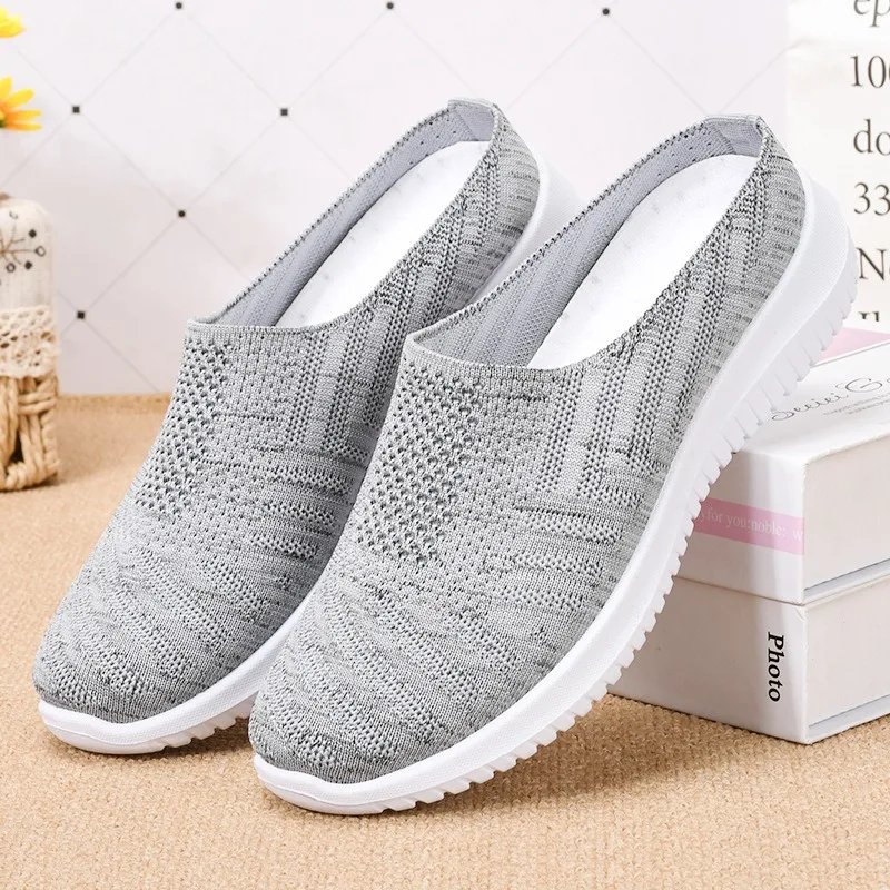 Women Mesh Half Slippers Summer New Fashion Breathable Mesh Soft Bottom Anti Slip Casual Lightweight Comfortable Slippers