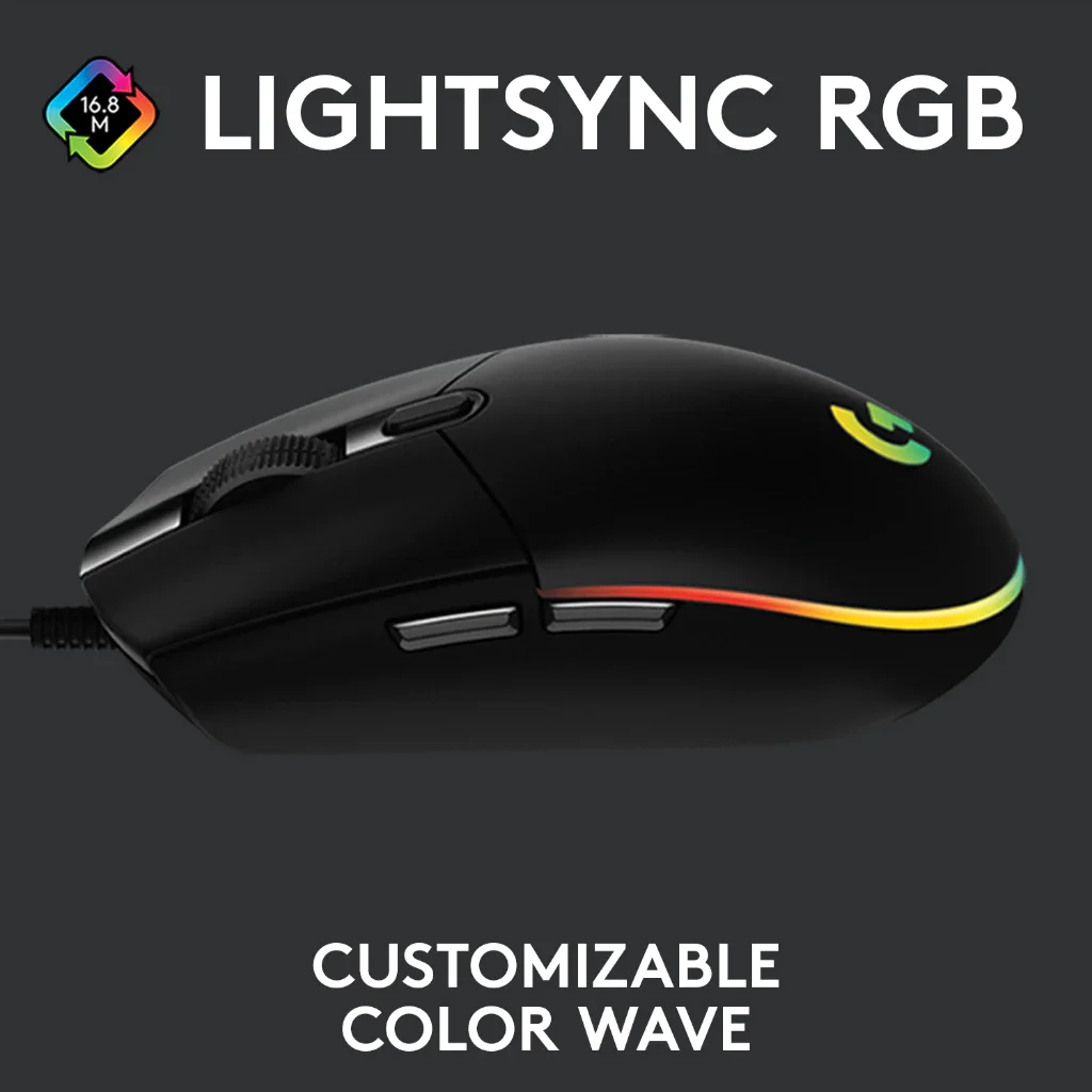 ماوس الألعاب Logitech G102 Prodigy 8000 نقطة في البوصة، 6 أزرار، معدل تقرير 1 مللي ثانية، إضاءة RGB لـ eSports FPS MOBA، كمبيوتر ألعاب الكمبيوتر