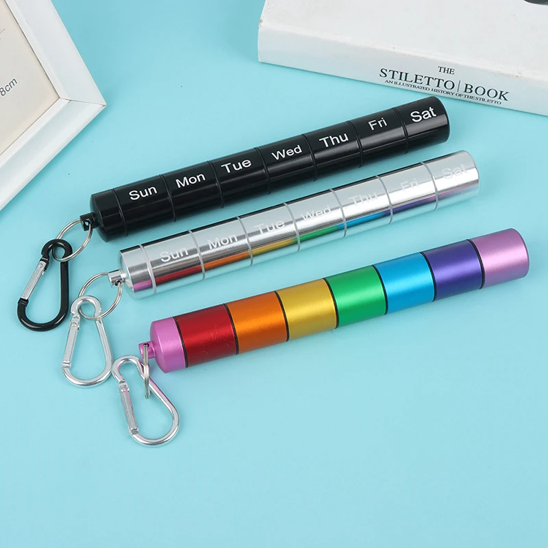 Metal Weekly Pill Box Split within 7 Days Modern Keychain for Bag Strong Tightness Waterproof Medicine Organizer