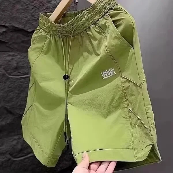 

Крутые удобные высококачественные мужские брюки из ледяного шелка для спорта и отдыха, тонкие свободные летние брюки с пятью точками, повседневные молодежные активные брюки