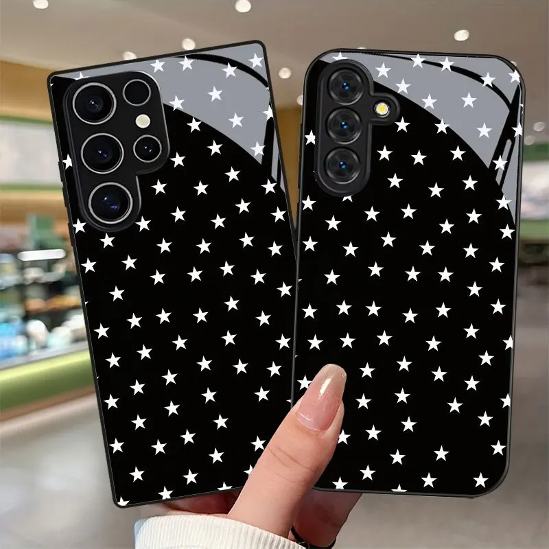 Simple star pattern design tempered glass phone case for Samsung Galaxy S26/25/24/23/22 Plus Ultra FE 5G A52 A55 lens protection