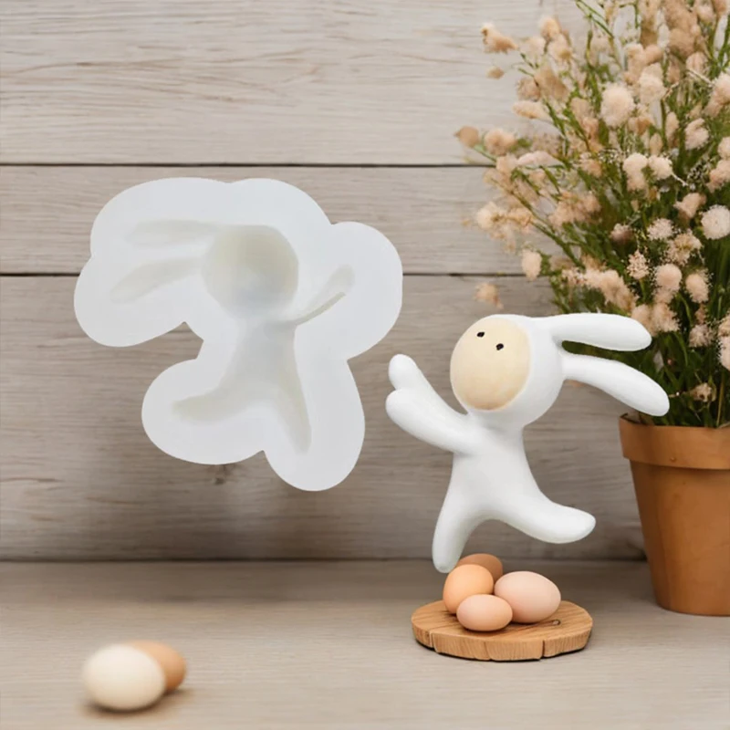 عيد الفصح الكرتون أرنب شمعة قالب من السيليكون DIY لطيف تصميم أرنب قطارة قالب الجص #3