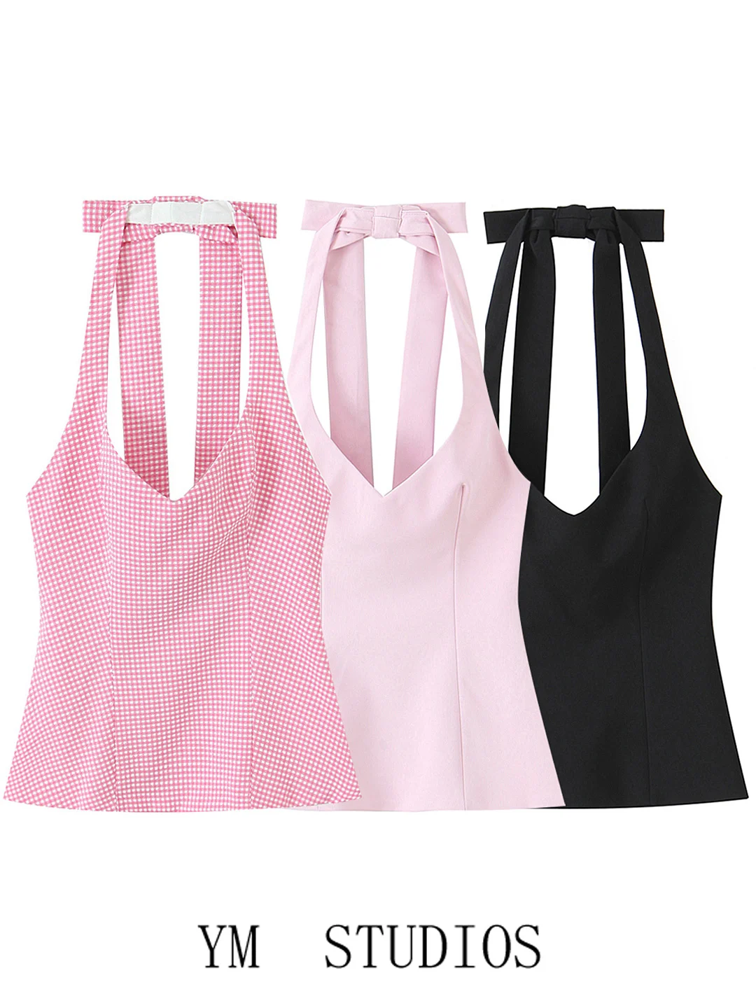 Colete Feminino Cropped com Amarração no Pescoço e Cintura Marcada, Estilo Doce e Picante, com Laço Borboleta nas Costas, Col...
