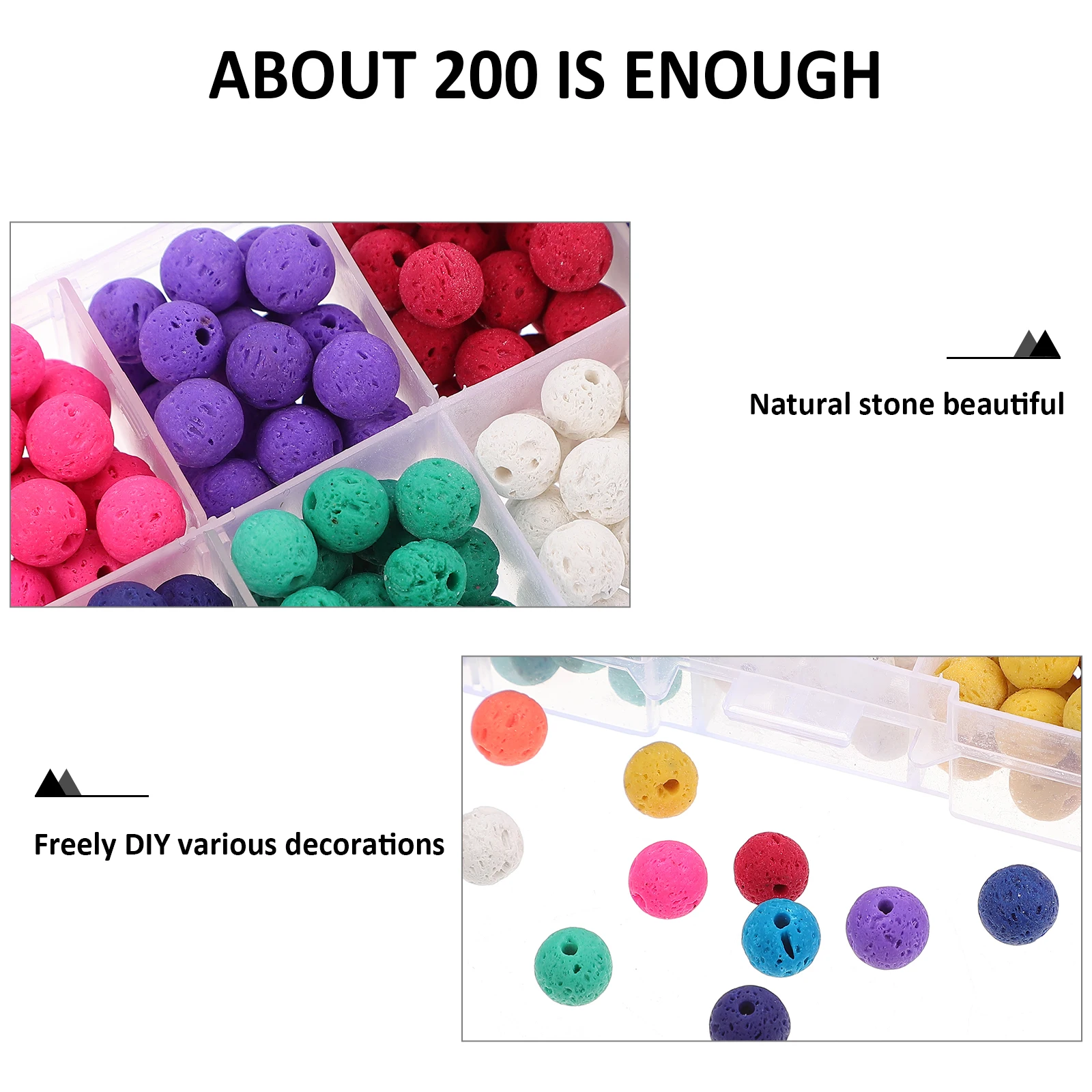 

200pcs Colored Volcanic Stone Beads Lightweight Portable Round Design Necklace Bracelet Materials DIY Jewelry Making Kits Beads