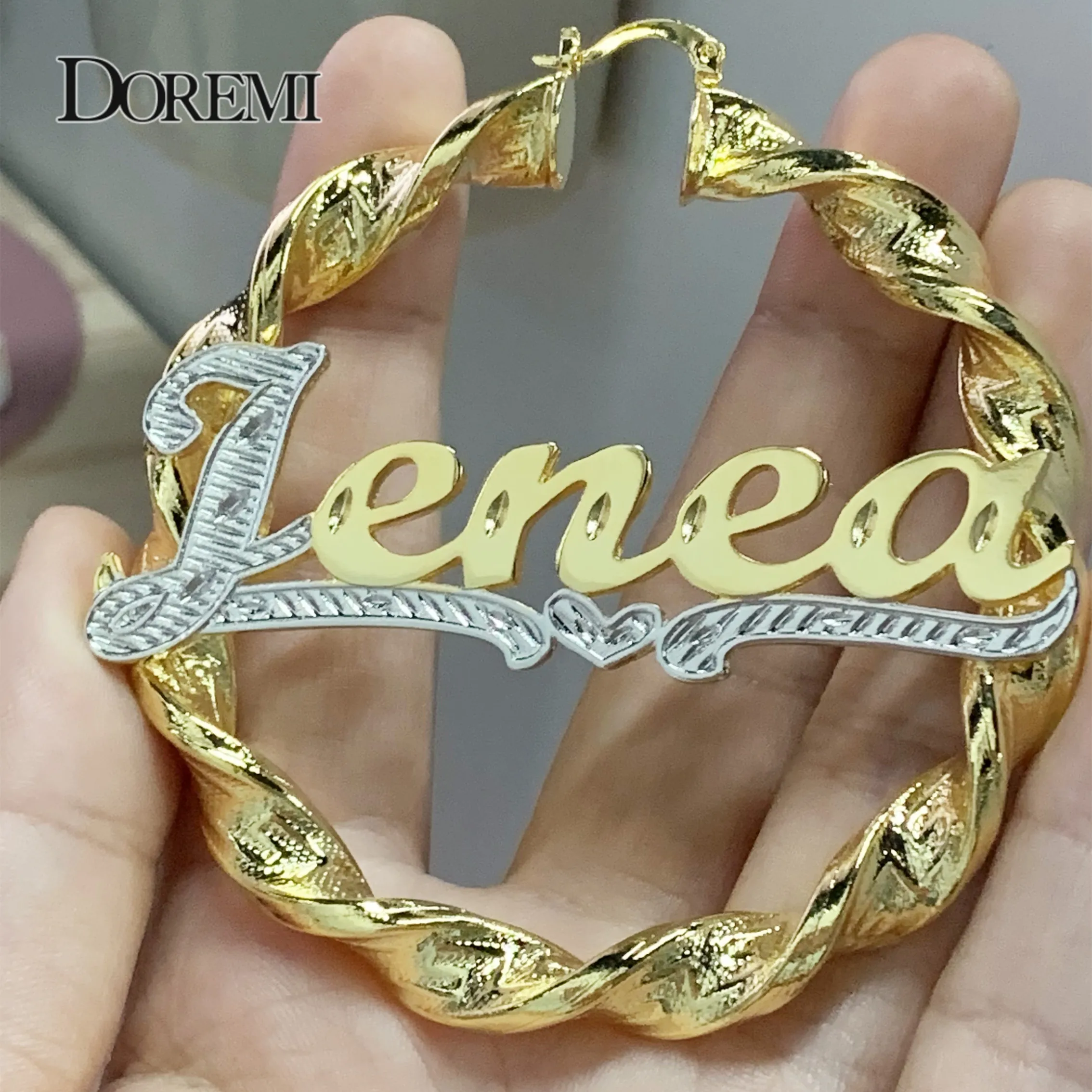 DOREMI 70MM Twist Custom Name Hoops Earrings Personalized Letter Earring Style Personalized Earring for Christmas Gift