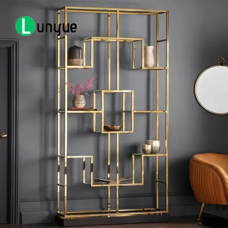 Wholesale Living Room Furniture Glass Metal Stainless Steel Library Bookcase Bookshelf clear Bookshelves Luxury Bookshelf