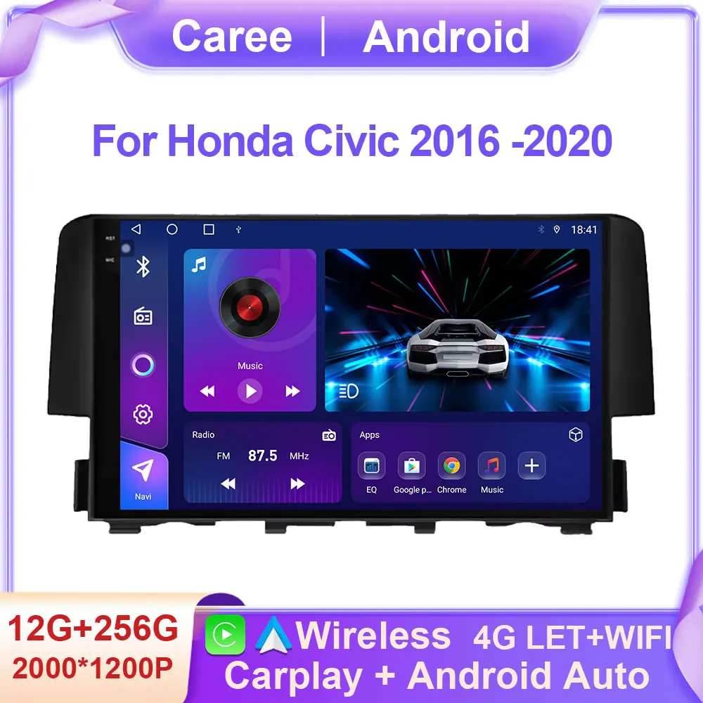

Android 14 Car Radio for Honda Civic 2016 2017 2018 2019 2020 Multimedia Player Carplay Auto GPS QLED Screen Stereo No 2din din