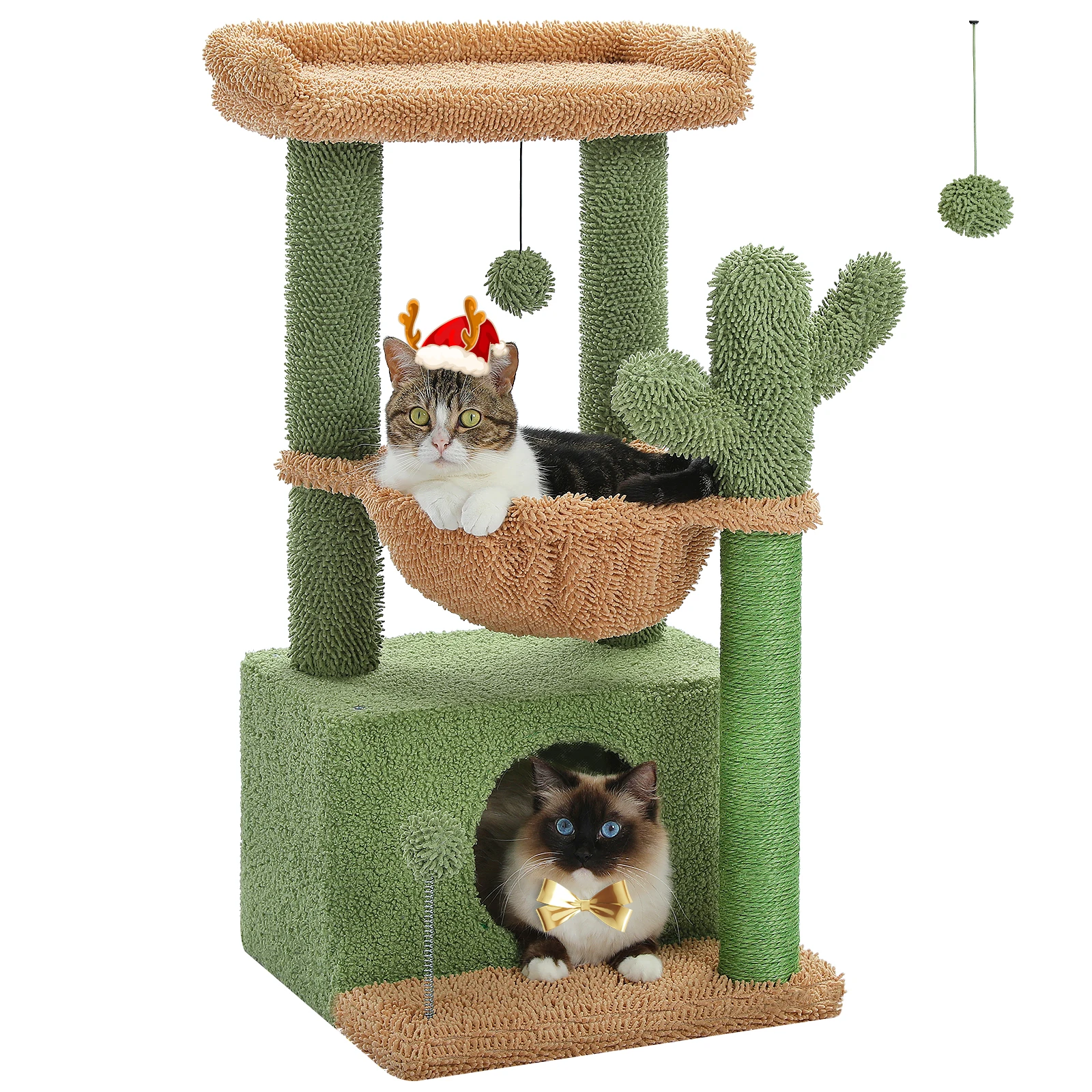 H107/83CM 2 Size Cactus Cat Tree for Indoor Cat Tower Toy Large Top Perch Sisal Covered Scratching Posts& Pad Hummock Big Condo