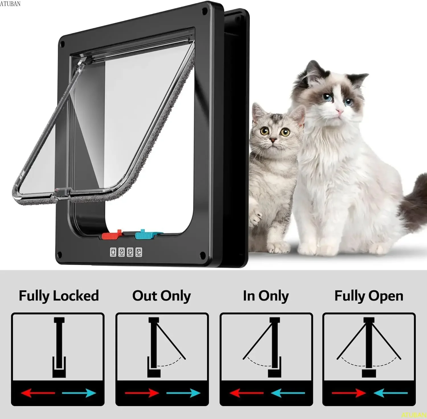 ATUBAN Large Cat Door Interior Door Pet Door for Cat Exterior Door 4 Modes Locking Suitable for Window and Wall,Strong Durable