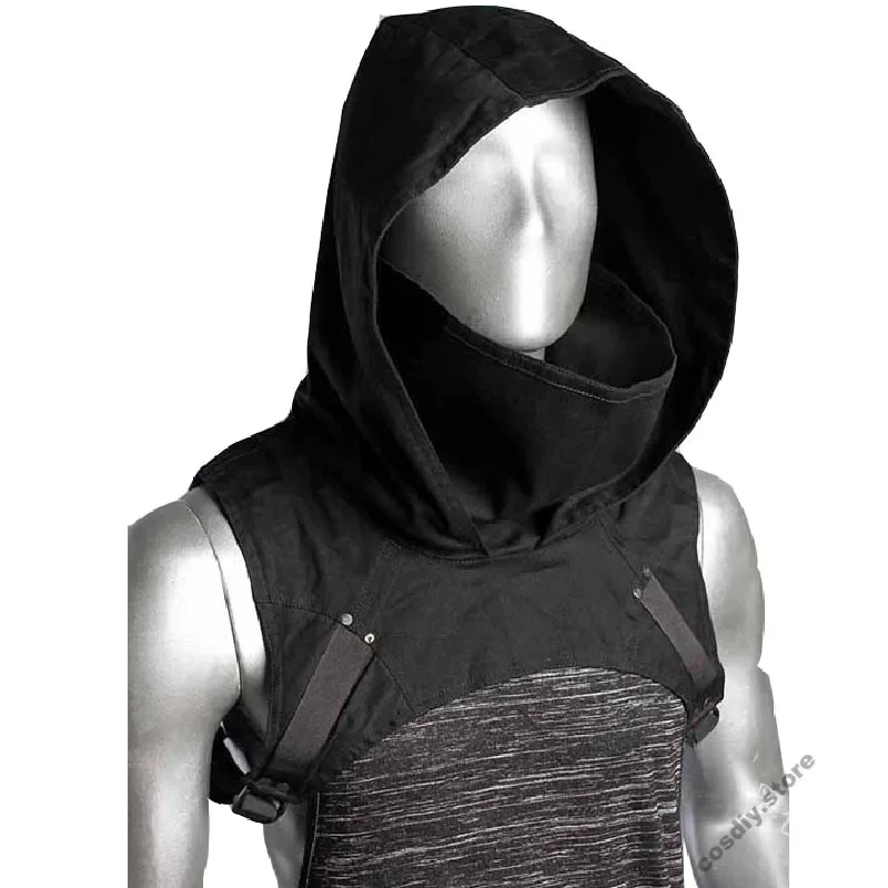 Capuche gothique punk pour hommes et femmes, capot, Halloween Assassin, accessoire de costume, carnaval, cosplay, chapeau d'horreur, masque en coton, noir, rétro