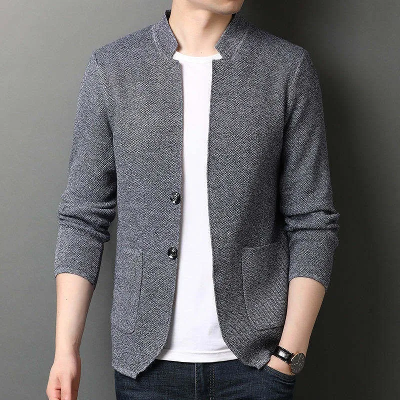 Mans Cardigan Knitted Sweaters Korean Style Pure Color Blazer Jacket Sweater High Quality Casual Warm Winter Knitting Youth Coat