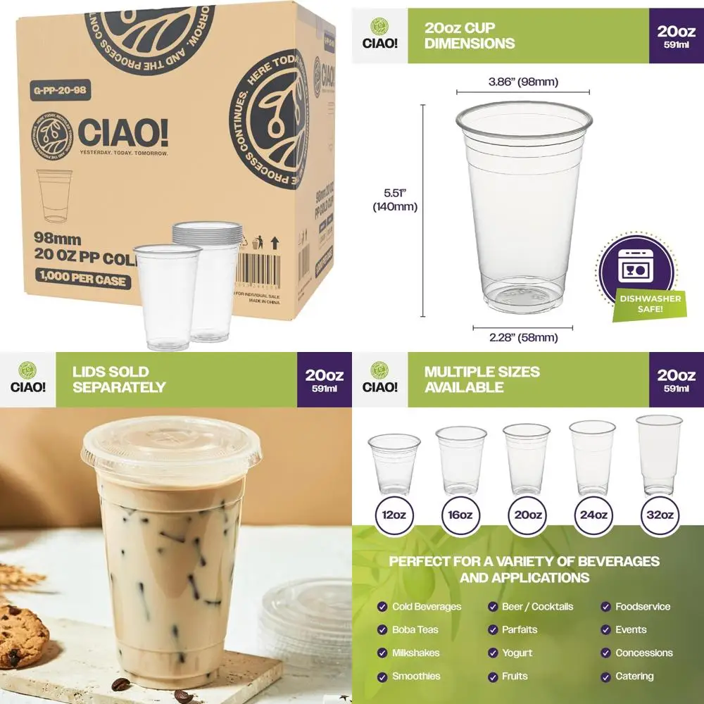 

20 oz PP Plastic Cold Drink Cup for Heat Seal, Ideal for Smoothies, Iced Coffee, Boba, and Beverages, 98mm Diameter