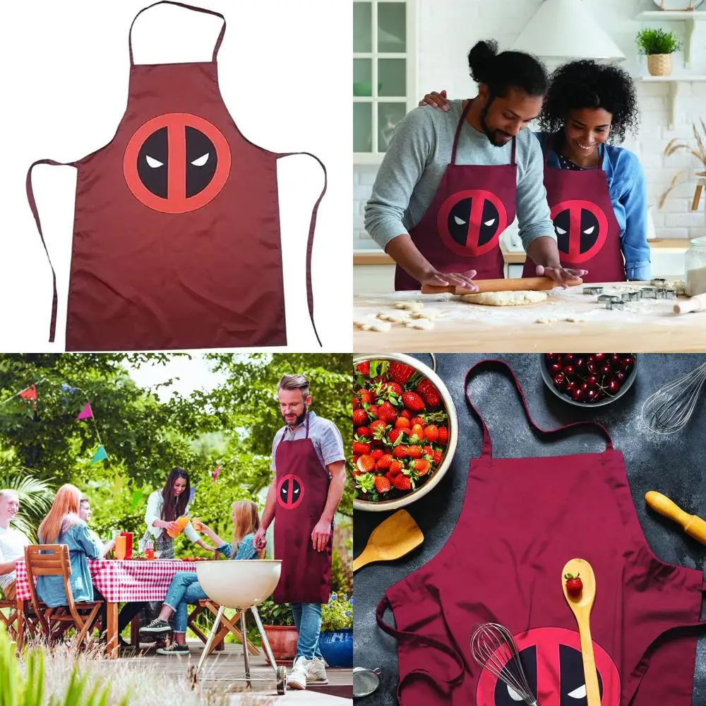 

Deadpool BBQ Apron - Water-Resistant Cooking Apron for Men & Women with Neck Strap - Red & Black Superhero Design
