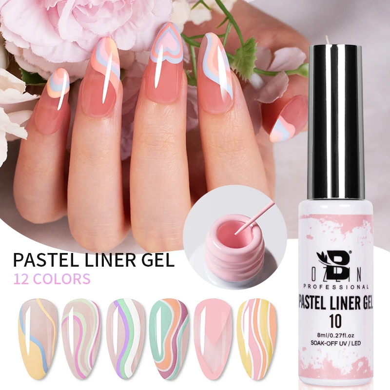 BOZLIN 8ML Pastel Liner Gel For UV/LED Paint Nails Drawing Polish Semipermanent Macaron Color Nail Art Gel Varnish DIY Painting