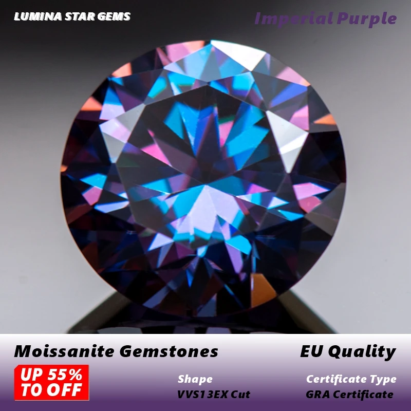 

Императорские фиолетовые муассаниты, круглые блестящие 3,0–11 мм, сердца и стрелы, муассанит, качество европейского стандарта, изготовление ювелирных изделий с сертификатом