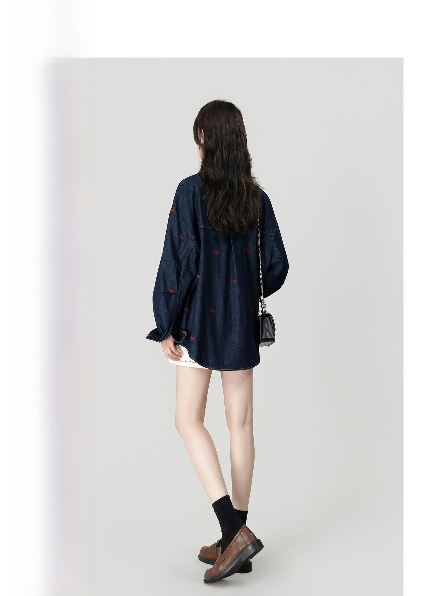 

Wavy Egg Korean Style Casual Short Denim Embroidered Shirt Jacket Women Spring Summer New Vintage Blouse Loose Fit Long Sleeve