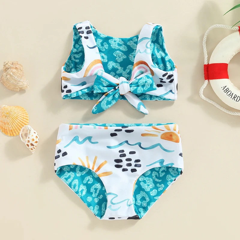 

Tregren Toddler Girls Bikini Sets Cartoon Print Bowknot Vest + Shorts Summer Swimwear Beach Swimsuit Kids Infant Bathing Suits