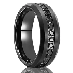 8mm Tungsten Carbide with Black Zirconia Ring, Men's Engagement Ring, Comfortable Fit for Everyday Wear